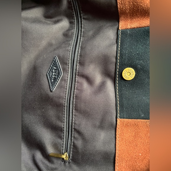 FOSSIL leather Carmen Tote Shopper Brown Black large purse crossbody option EUC - Picture 8 of 15